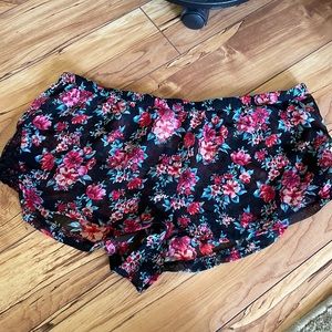 Forever 21 Sheer Black Floral Pajama Lounge Shorts